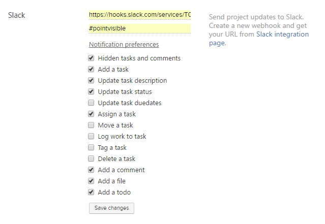 Slack Integration Settings